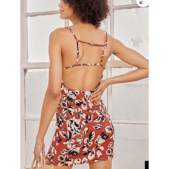 Free People Bring it Back Rust Red Floral Mini Slip Dress Open Back Strappy M - Picture 2 of 8